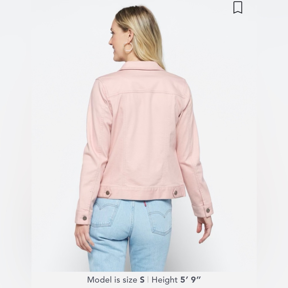 MARKET AND SPRUCE Camila Boyfriend Denim Jacket Solid Print Blush Unlined Lg - Picture 4 of 17